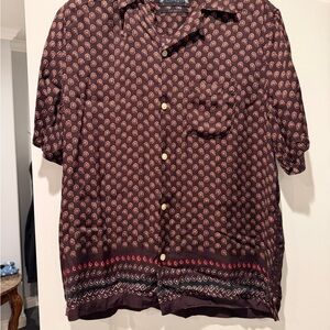 All Saints Burgundy Paisley Button Down Shirt